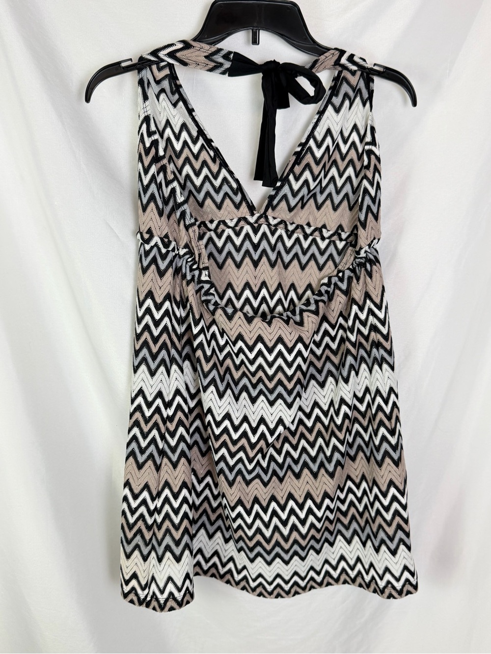 Perry Ellis Black White and Beige Chevron Knit Cover Up Dress - Y2K - Picture 3 of 7